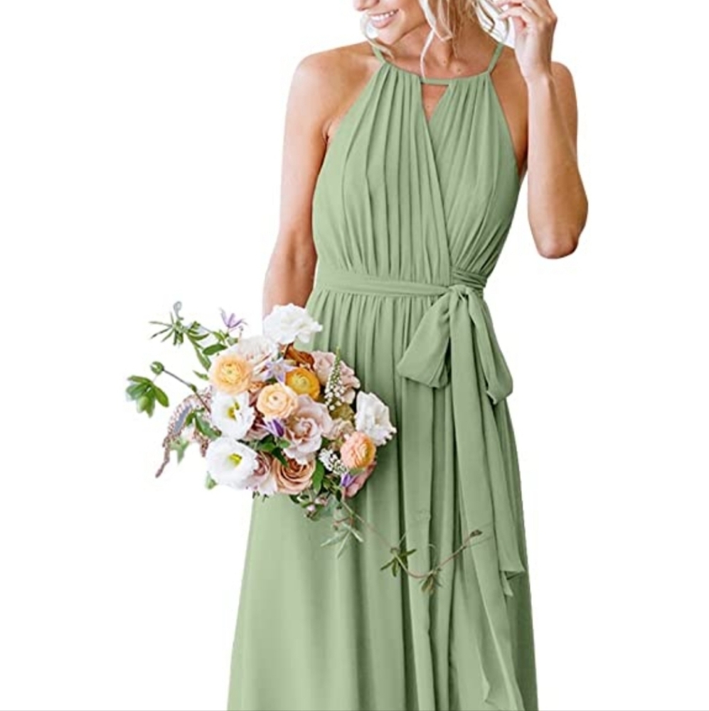 Sage green bridesmaid chiffon dress